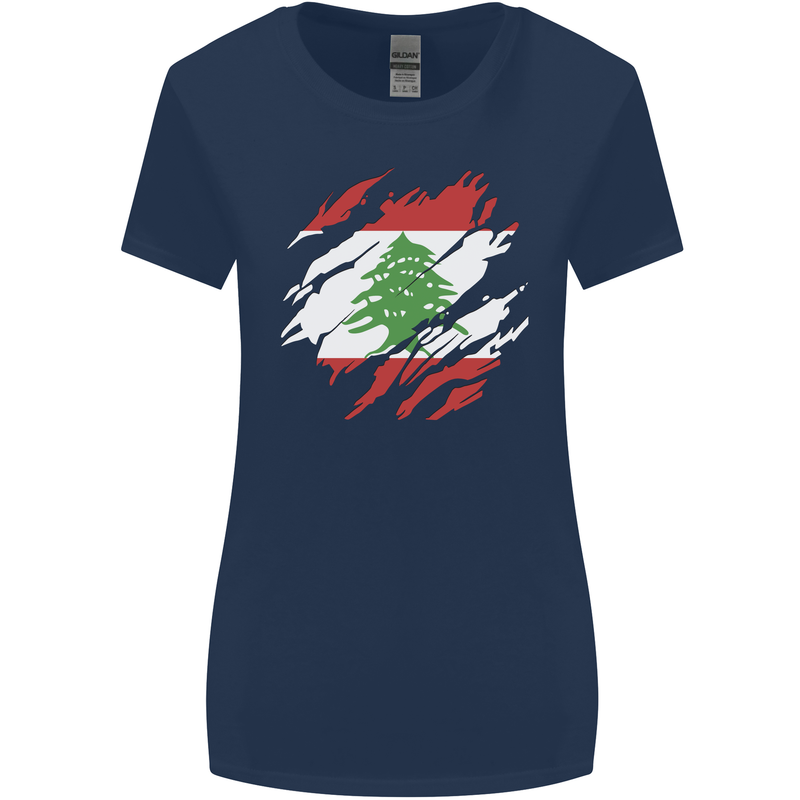 Torn Lebanon Flag Lebanese Day Football Womens Wider Cut T-Shirt Navy Blue