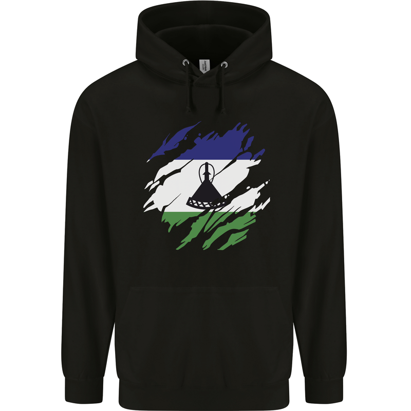 Torn Lesotho Flag Basotho Day Football Childrens Kids Hoodie Black