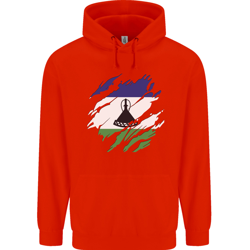 Torn Lesotho Flag Basotho Day Football Childrens Kids Hoodie Bright Red