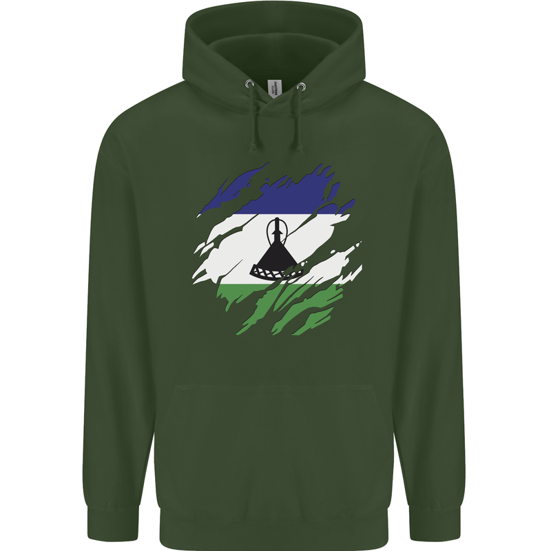 Torn Lesotho Flag Basotho Day Football Childrens Kids Hoodie Forest Green