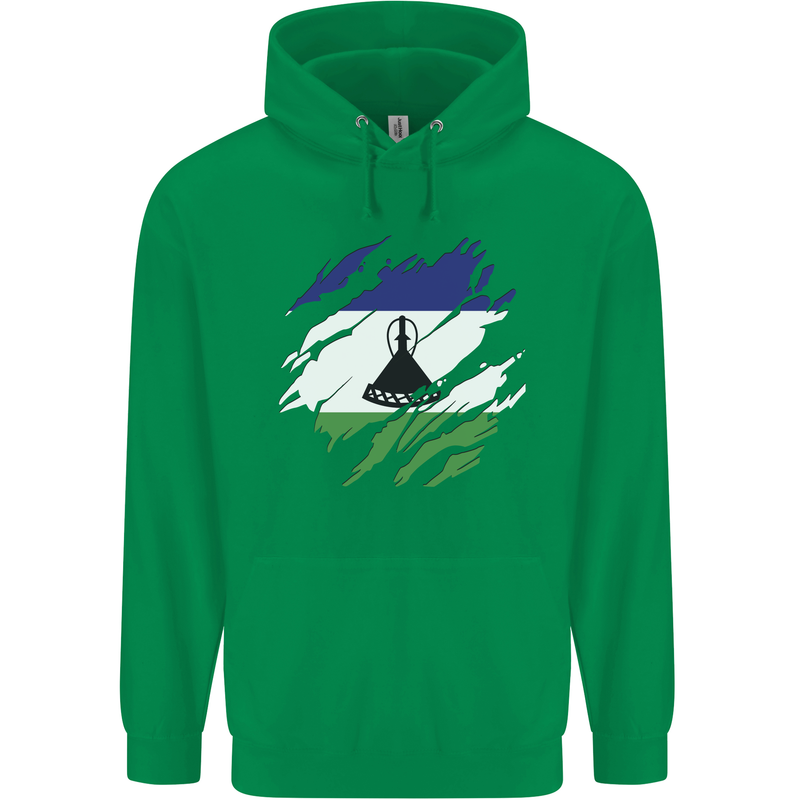 Torn Lesotho Flag Basotho Day Football Childrens Kids Hoodie Irish Green