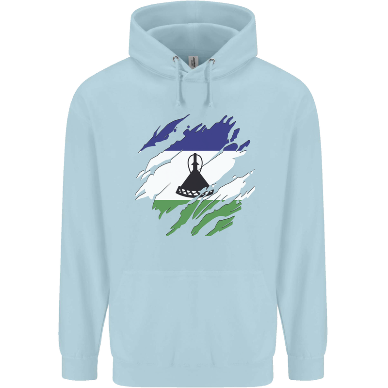 Torn Lesotho Flag Basotho Day Football Childrens Kids Hoodie Light Blue