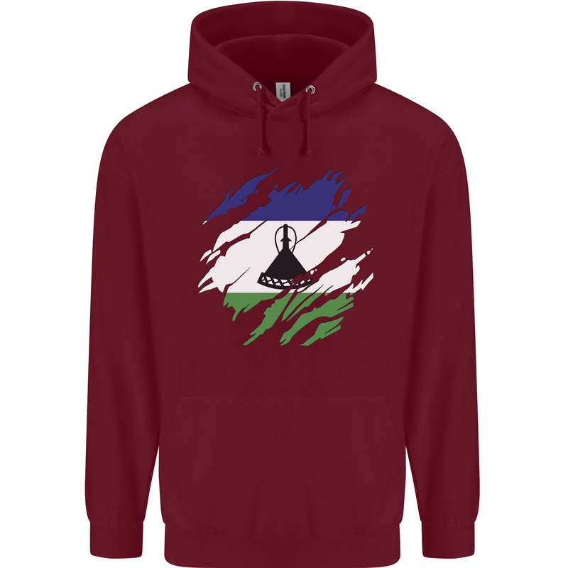 Torn Lesotho Flag Basotho Day Football Childrens Kids Hoodie Maroon