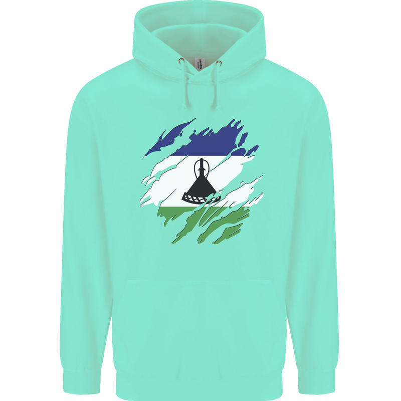 Torn Lesotho Flag Basotho Day Football Childrens Kids Hoodie Peppermint