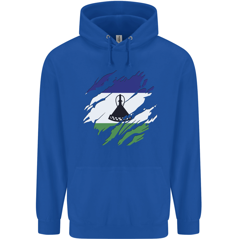 Torn Lesotho Flag Basotho Day Football Childrens Kids Hoodie Royal Blue