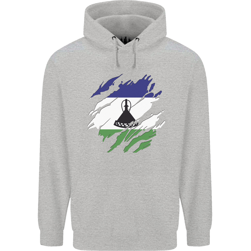 Torn Lesotho Flag Basotho Day Football Childrens Kids Hoodie Sports Grey