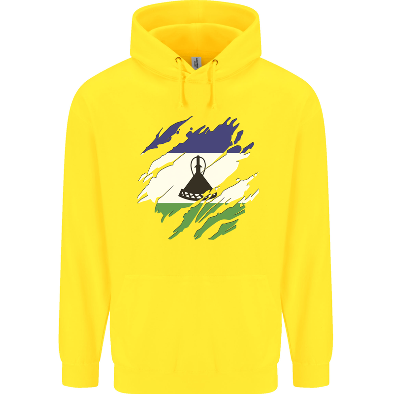 Torn Lesotho Flag Basotho Day Football Childrens Kids Hoodie Yellow