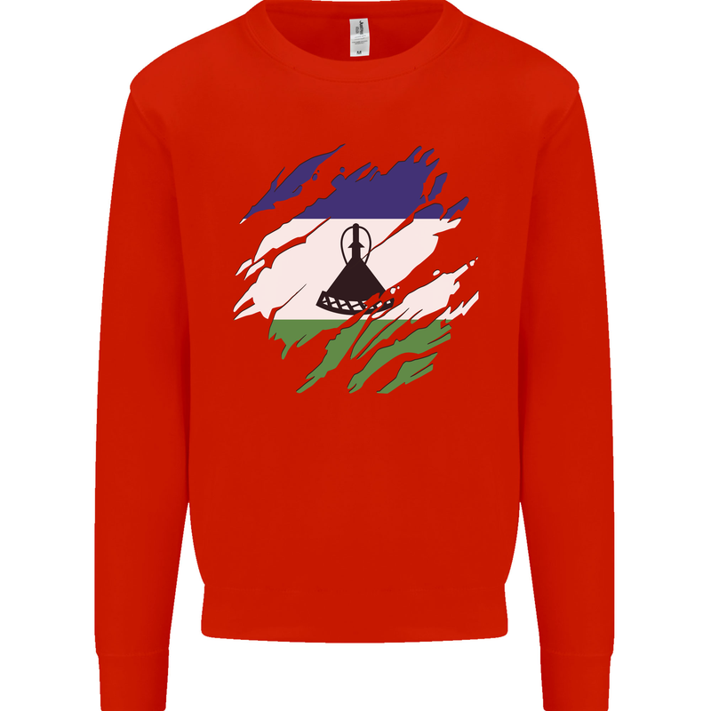 Torn Lesotho Flag Basotho Day Football Kids Sweatshirt Jumper Bright Red