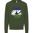 Torn Lesotho Flag Basotho Day Football Kids Sweatshirt Jumper Forest Green