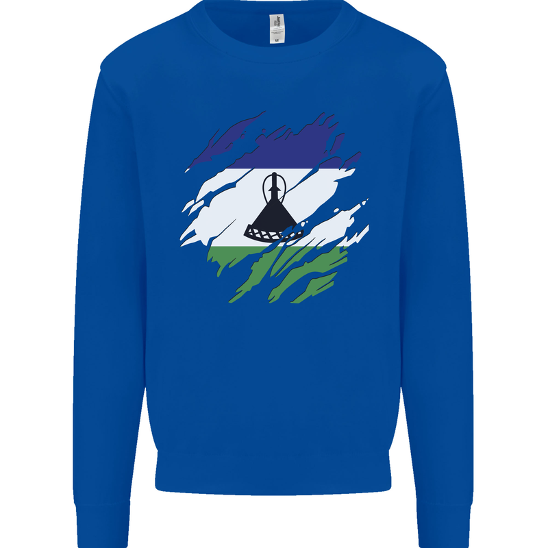 Torn Lesotho Flag Basotho Day Football Kids Sweatshirt Jumper Royal Blue