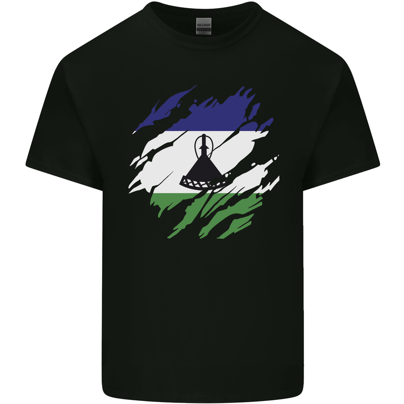 Torn Lesotho Flag Basotho Day Football Kids T-Shirt Childrens Black