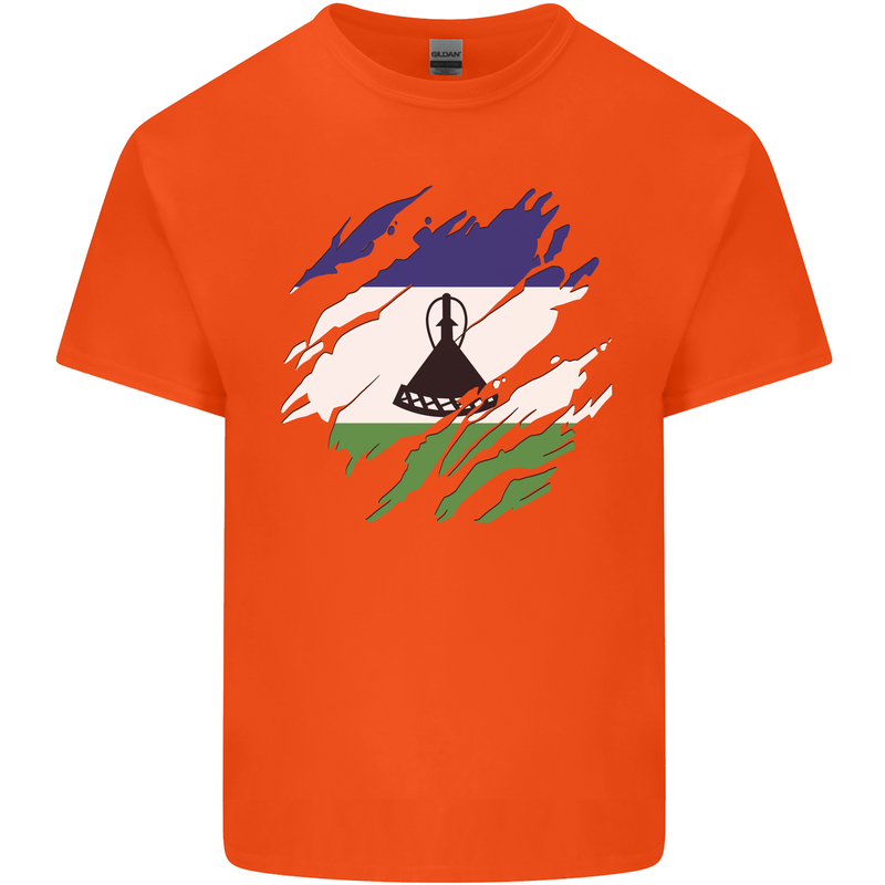 Torn Lesotho Flag Basotho Day Football Kids T-Shirt Childrens Orange