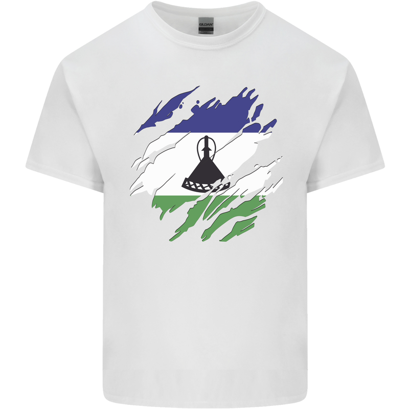 Torn Lesotho Flag Basotho Day Football Kids T-Shirt Childrens White