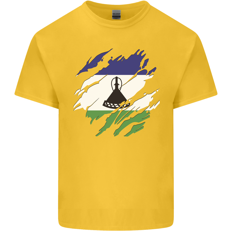 Torn Lesotho Flag Basotho Day Football Kids T-Shirt Childrens Yellow