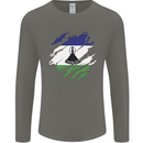 Torn Lesotho Flag Basotho Day Football Mens Long Sleeve T-Shirt Charcoal