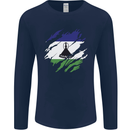 Torn Lesotho Flag Basotho Day Football Mens Long Sleeve T-Shirt Navy Blue