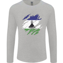 Torn Lesotho Flag Basotho Day Football Mens Long Sleeve T-Shirt Sports Grey