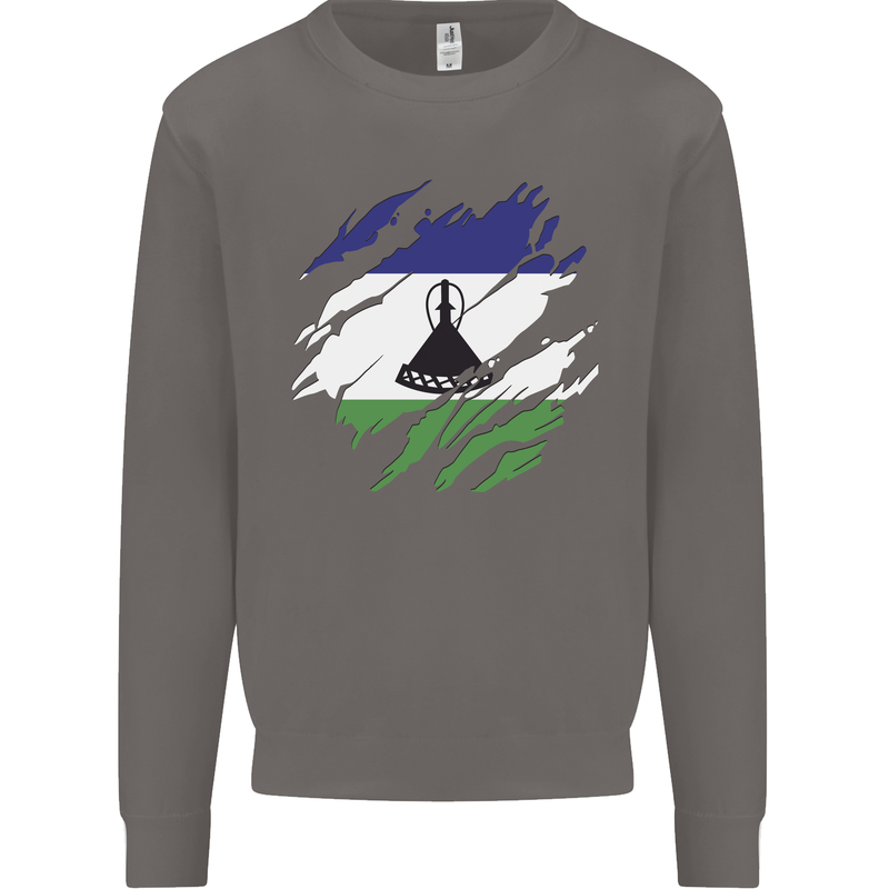 Torn Lesotho Flag Basotho Day Football Mens Sweatshirt Jumper Charcoal