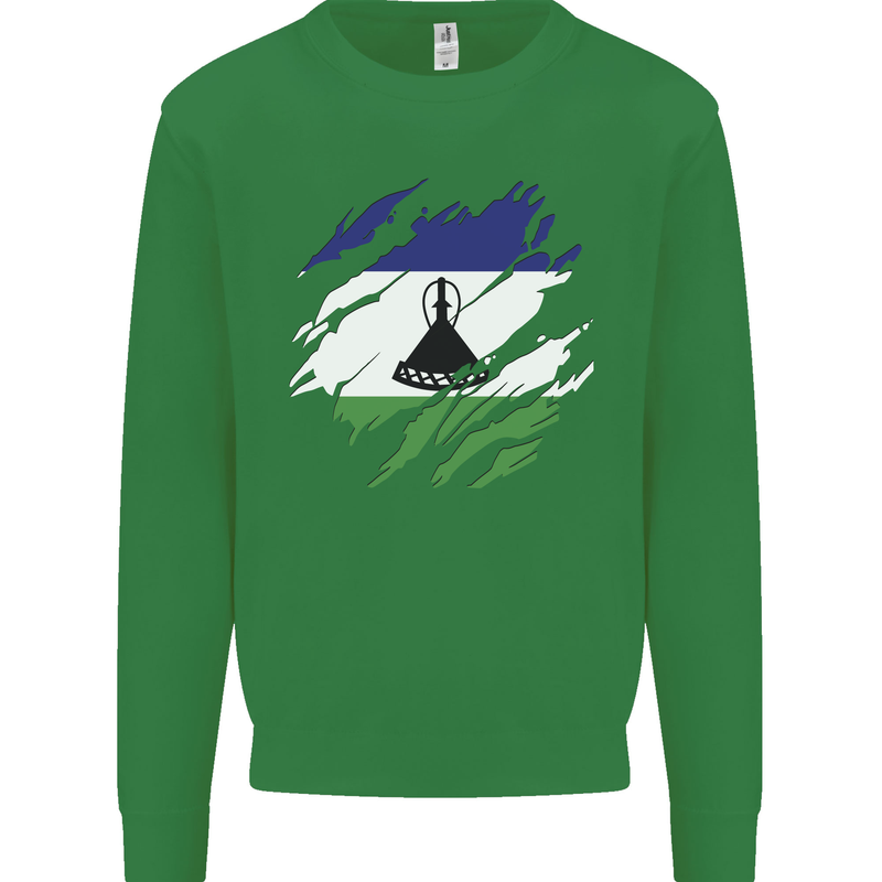 Torn Lesotho Flag Basotho Day Football Mens Sweatshirt Jumper Irish Green