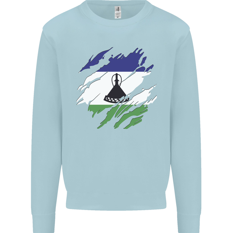 Torn Lesotho Flag Basotho Day Football Mens Sweatshirt Jumper Light Blue