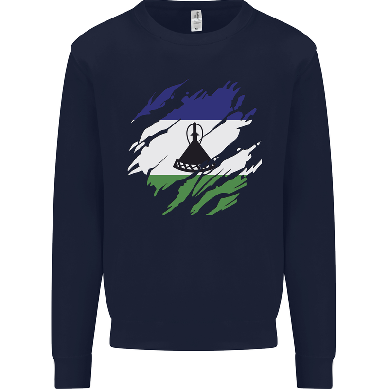 Torn Lesotho Flag Basotho Day Football Mens Sweatshirt Jumper Navy Blue