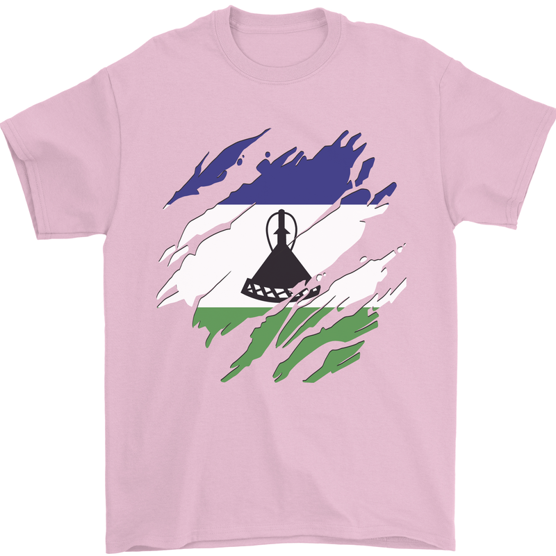 Torn Lesotho Flag Basotho Day Football Mens T-Shirt 100% Cotton Light Pink