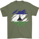 Torn Lesotho Flag Basotho Day Football Mens T-Shirt 100% Cotton Military Green