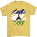 Torn Lesotho Flag Basotho Day Football Mens T-Shirt 100% Cotton Yellow