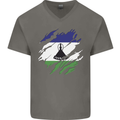 Torn Lesotho Flag Basotho Day Football Mens V-Neck Cotton T-Shirt Charcoal