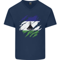 Torn Lesotho Flag Basotho Day Football Mens V-Neck Cotton T-Shirt Navy Blue