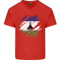 Torn Lesotho Flag Basotho Day Football Mens V-Neck Cotton T-Shirt Red