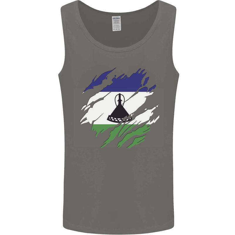 Torn Lesotho Flag Basotho Day Football Mens Vest Tank Top Charcoal