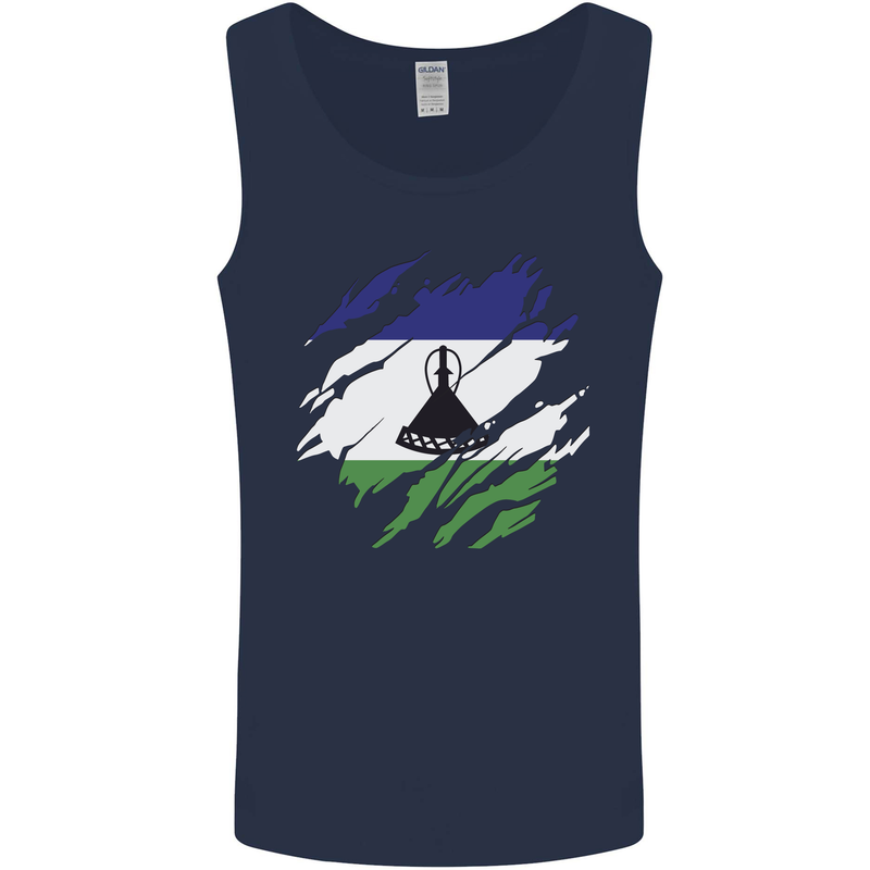 Torn Lesotho Flag Basotho Day Football Mens Vest Tank Top Navy Blue