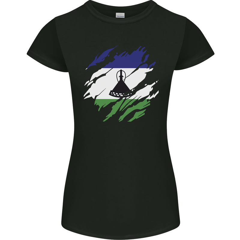 Torn Lesotho Flag Basotho Day Football Womens Petite Cut T-Shirt Black