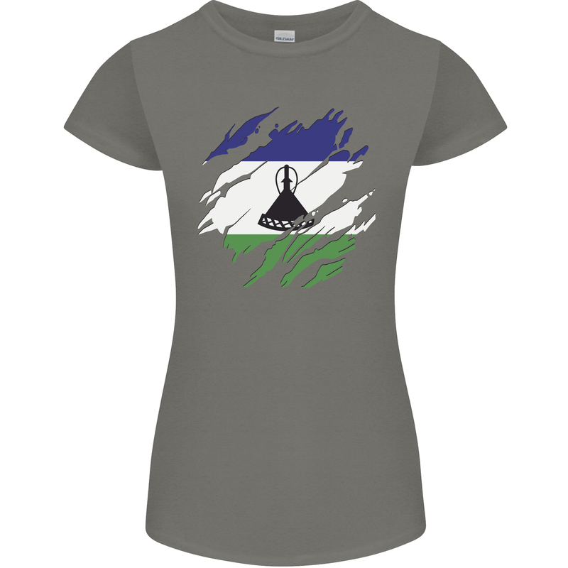 Torn Lesotho Flag Basotho Day Football Womens Petite Cut T-Shirt Charcoal