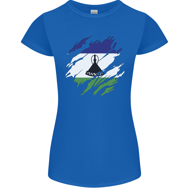 Torn Lesotho Flag Basotho Day Football Womens Petite Cut T-Shirt Royal Blue