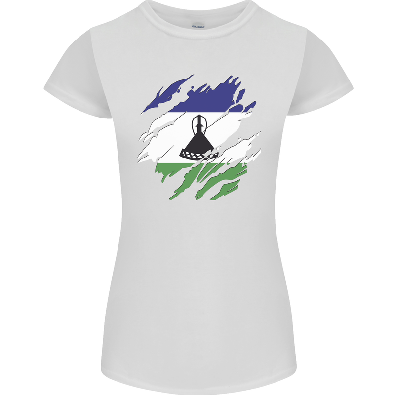 Torn Lesotho Flag Basotho Day Football Womens Petite Cut T-Shirt White