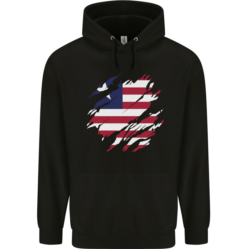 Torn Liberia Flag Liberian Day Football Childrens Kids Hoodie Black
