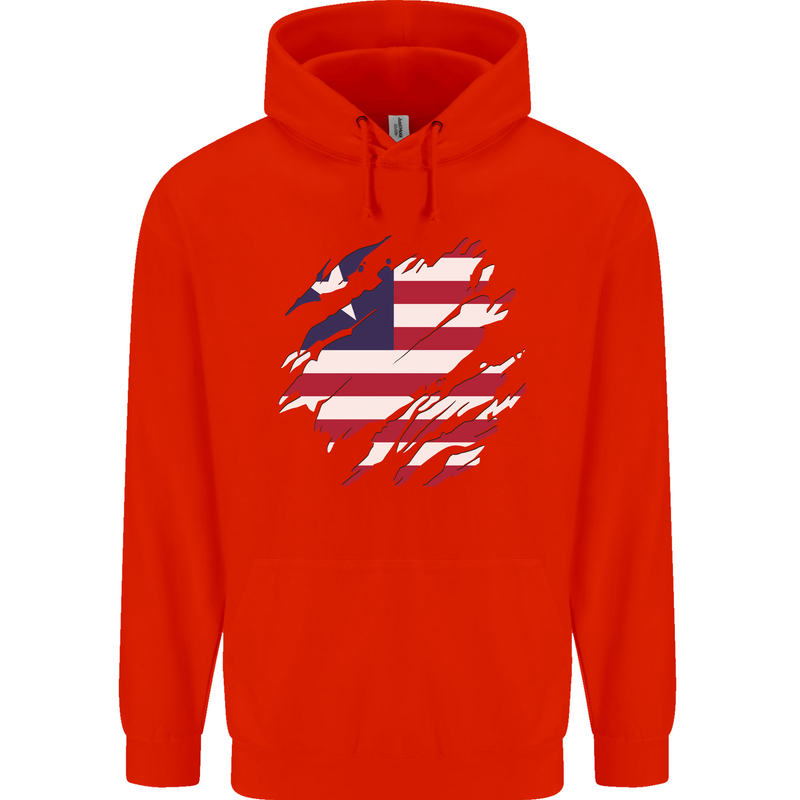 Torn Liberia Flag Liberian Day Football Childrens Kids Hoodie Bright Red