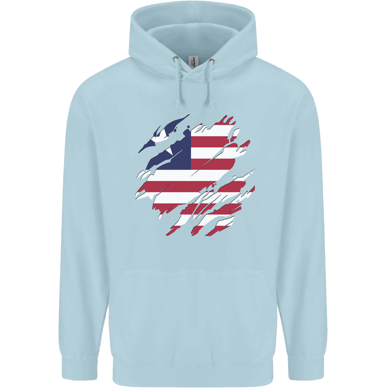 Torn Liberia Flag Liberian Day Football Childrens Kids Hoodie Light Blue