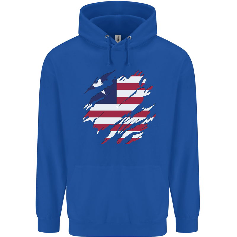 Torn Liberia Flag Liberian Day Football Childrens Kids Hoodie Royal Blue