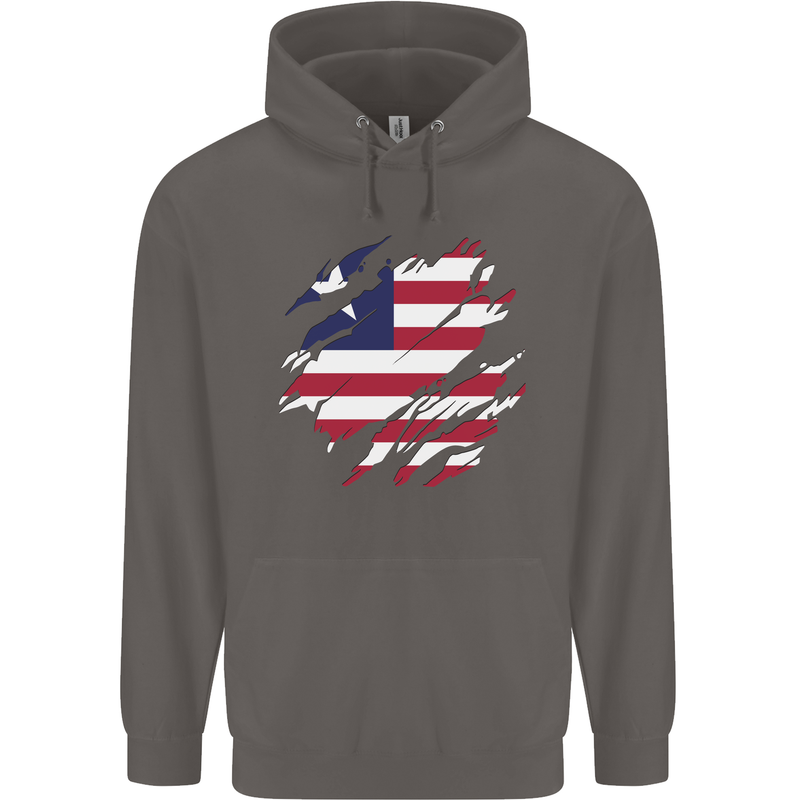 Torn Liberia Flag Liberian Day Football Mens 80% Cotton Hoodie Charcoal