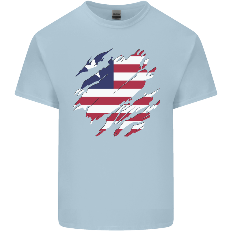 Torn Liberia Flag Liberian Day Football Mens Cotton T-Shirt Tee Top Light Blue