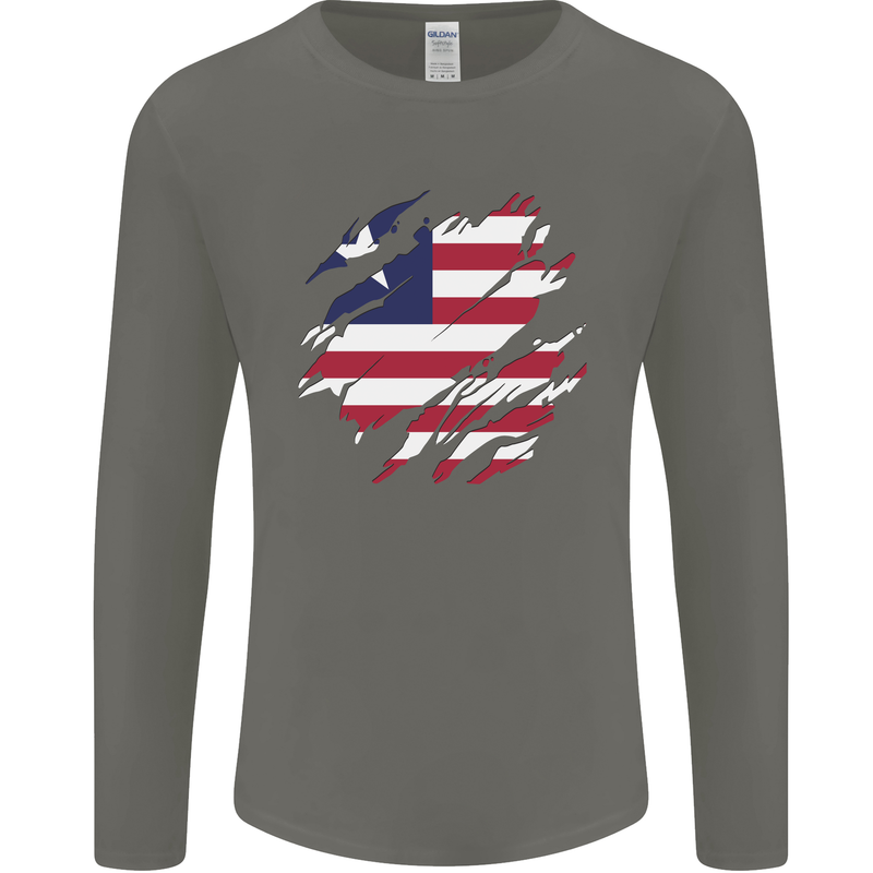 Torn Liberia Flag Liberian Day Football Mens Long Sleeve T-Shirt Charcoal
