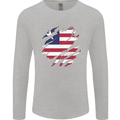 Torn Liberia Flag Liberian Day Football Mens Long Sleeve T-Shirt Sports Grey