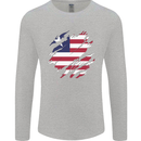 Torn Liberia Flag Liberian Day Football Mens Long Sleeve T-Shirt Sports Grey