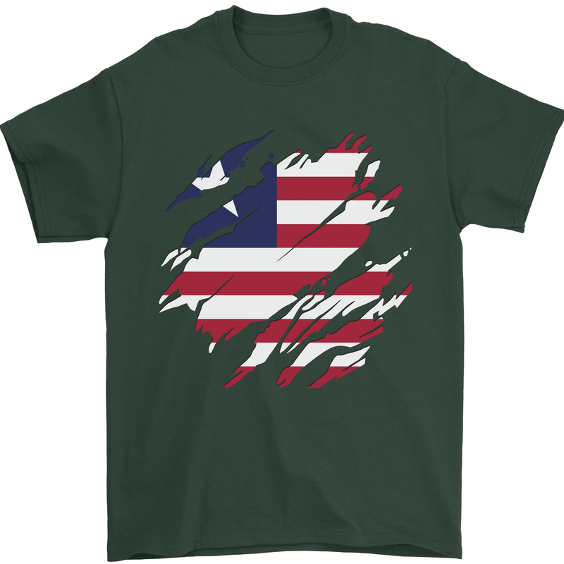 Torn Liberia Flag Liberian Day Football Mens T-Shirt 100% Cotton Forest Green