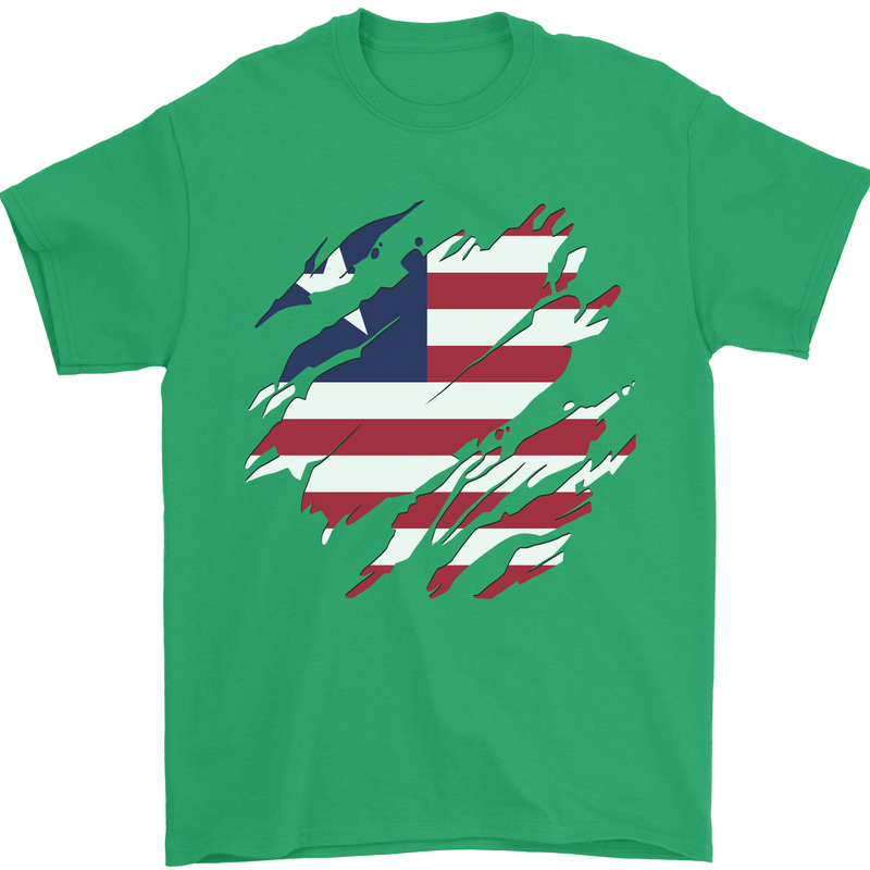 Torn Liberia Flag Liberian Day Football Mens T-Shirt 100% Cotton Irish Green