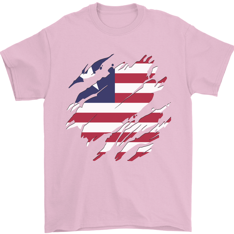 Torn Liberia Flag Liberian Day Football Mens T-Shirt 100% Cotton Light Pink