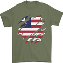 Torn Liberia Flag Liberian Day Football Mens T-Shirt 100% Cotton Military Green